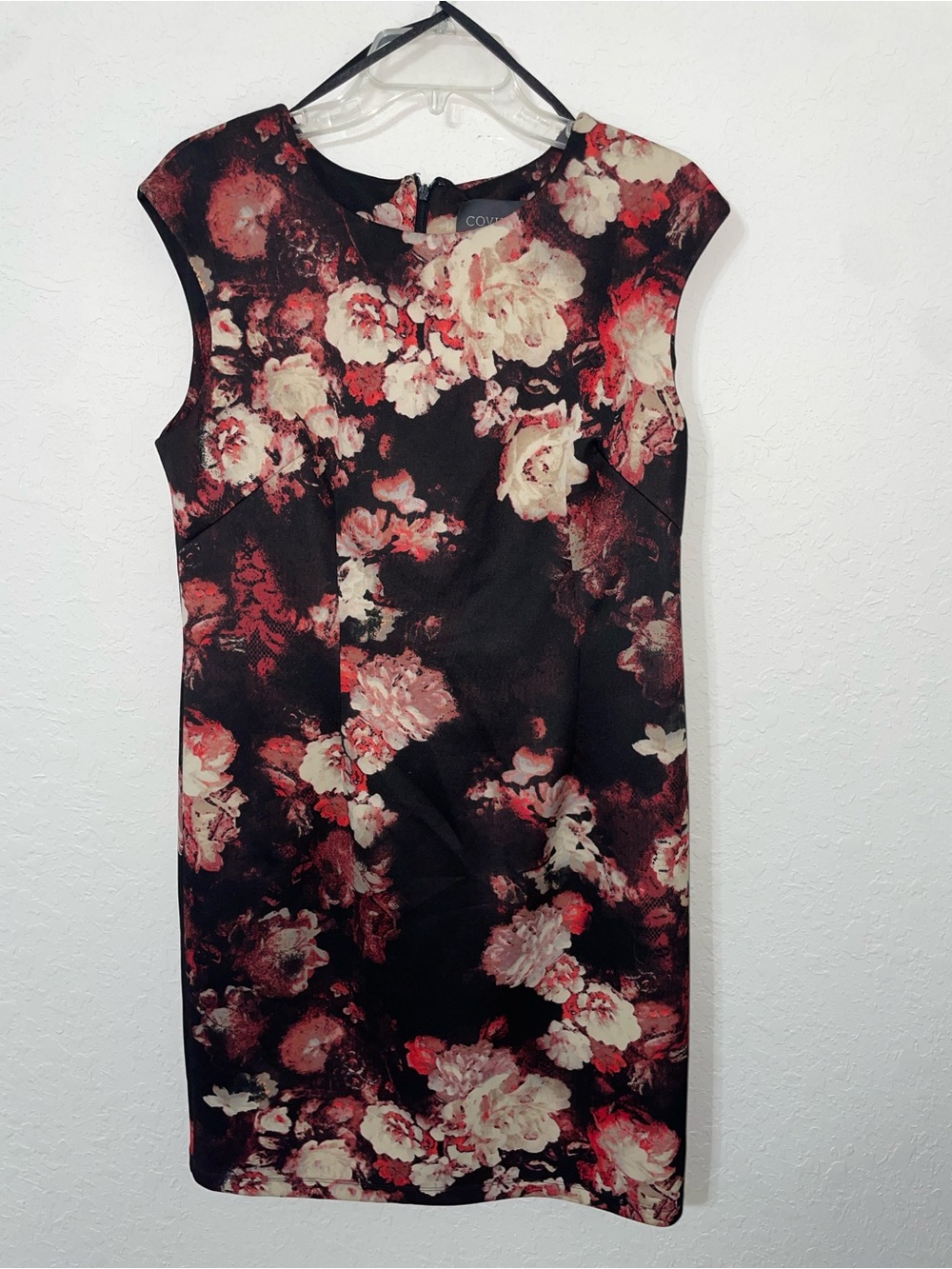 Covington Black Midi Dress with Red & Cream Floral Print